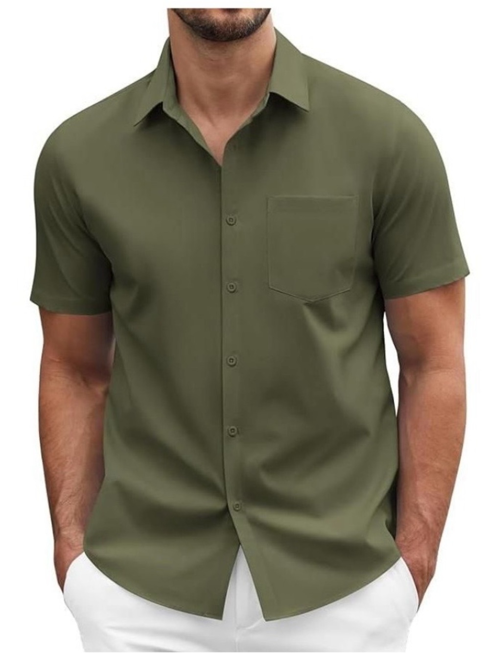 Goofandy  Sz XXL Men's Short-Sleeve Button-Down Shirt - Olive Green 100% Cotton